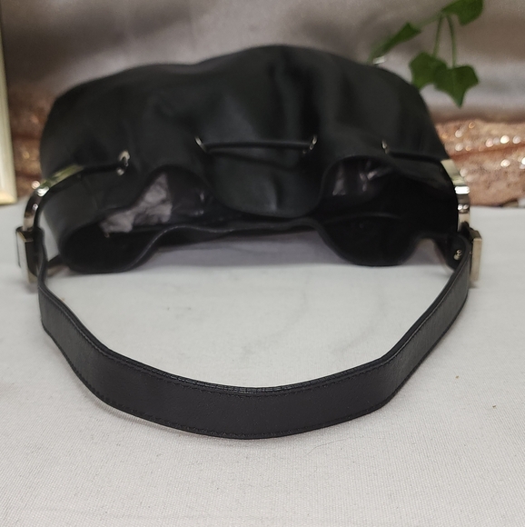 Authentic Gucci Shoulder Tote Drawstring Black Leather Bag W/ Dust Bag - Picture 10 of 17